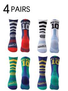 OU LIAN NIAO 6 Pairs Men's World Cup Sport Crew Socks, Multicolor Soccer Star Player Number Printed Breathable Cushioned Athletic Socks For Sports & Daily Wear - Multicolor - View 5