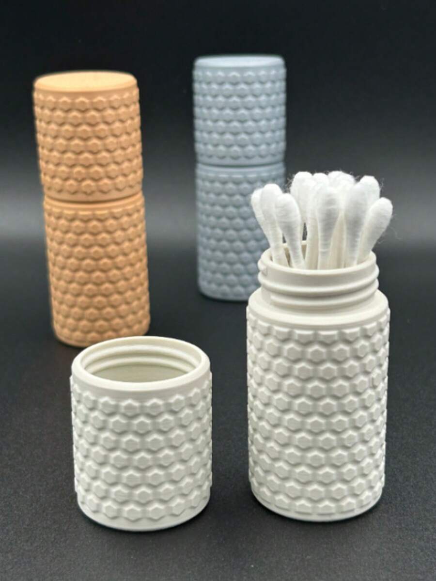 1pc Cotton Swab Storage Box, Portable Travel Cotton Swab Container, Reusable Waterproof Dustproof Cotton Swab Storage Box, Hexagon Textured Cotton Swab Storage Box, Suitable For Bathroom, Makeup, Outdoor Travel - Multicolor - View 1