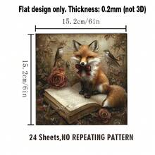 24pcs 6*6 Inch Vintage Countryside Fox & Floral Decorative Papers, Suitable For Scrapbooking, Origami, Handcraft Projects, DIY Paper, Scrapbook, Bullet Journal, Cards, Gift Wrapping, Home Decor - Square - View 4