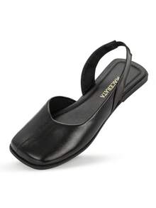Women's Black Slingback Flat Shoe Macerata Square Toe Ballerina Style Elegant Comfortable  Ref: R-150 - màu đen - Xem 5