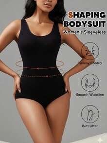 1pc Women's Solid Color Knit Fabric Bodysuit For Sports & Fitness, All Season - Black - View 2