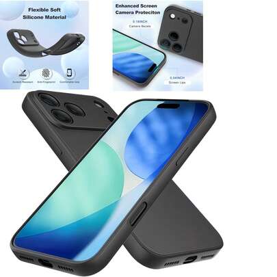 Black Matte Finish Phone Case For IPhone, Premium Soft-Touch Ultra-Thin Full Body Protective Cover, Anti-Fingerprint Anti-Grease Easy-Clean, Raised Camera Lens Protection, Shock-Absorbing Corners, Smooth Matte Non-Slip Grip, Minimalist Business Style, Lightweight Natural Feel, Precise Cutouts Fit Seamlessly