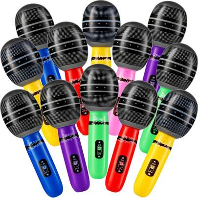 12pcs Multicolor Glow Inflatable Microphone Gift Set, Suitable For Parties, Giveaways, DJ Props, Photo Booths, Birthdays And Concerts