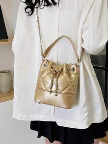 Women's Bucket Bag With Chain Shoulder Strap, Fashion - Gold - View 10
