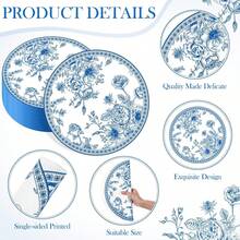 100 Pack Floral Butterfly Paper Placemats 13 Inch Pink Flower Round Table Mats Spring Summer Disposable Paper Place Mats For Tab - Blue - View 2
