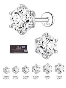 EleRunis 1 viên Moissanite 0.06CT-1.2CT, bạc Sterling 925, kiểu dáng cổ điển 6 chấu, mạ vàng 18K, mặt phẳng, thích hợp cho xỏ khuyên sụn tai, vành tai, trang sức cao cấp, đính hôn, cưới, trang sức cô dâu. - Bạc - Xem 12