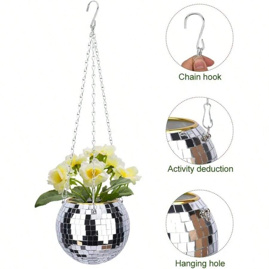 1pc Mirrored Disco Ball Glass Vase With Flat Bottom Disco Ball Stem Flower Pot, 2026 World Cup Party Centerpiece Decor, Home Office Kitchen Bedroom Tabletop Vase, Artificial Plant Stand