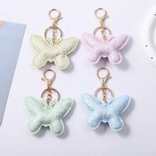 可爱闪亮蝴蝶吊坠包包挂饰，美观装饰点缀，创意礼物，收藏品，爱好收藏品，收藏玩具，派对用品，收藏展示收纳配件，闪亮薄荷绿填充3D蝴蝶装饰，16克轻盈金色五金配件，闪亮亮片饰面，柔软填充设计，整齐缝边，适用于背包、钱包、手提包装饰、收藏展示、主题派对礼品、家居展示、日常使用、生日礼物 - 彩色 - 查看 2