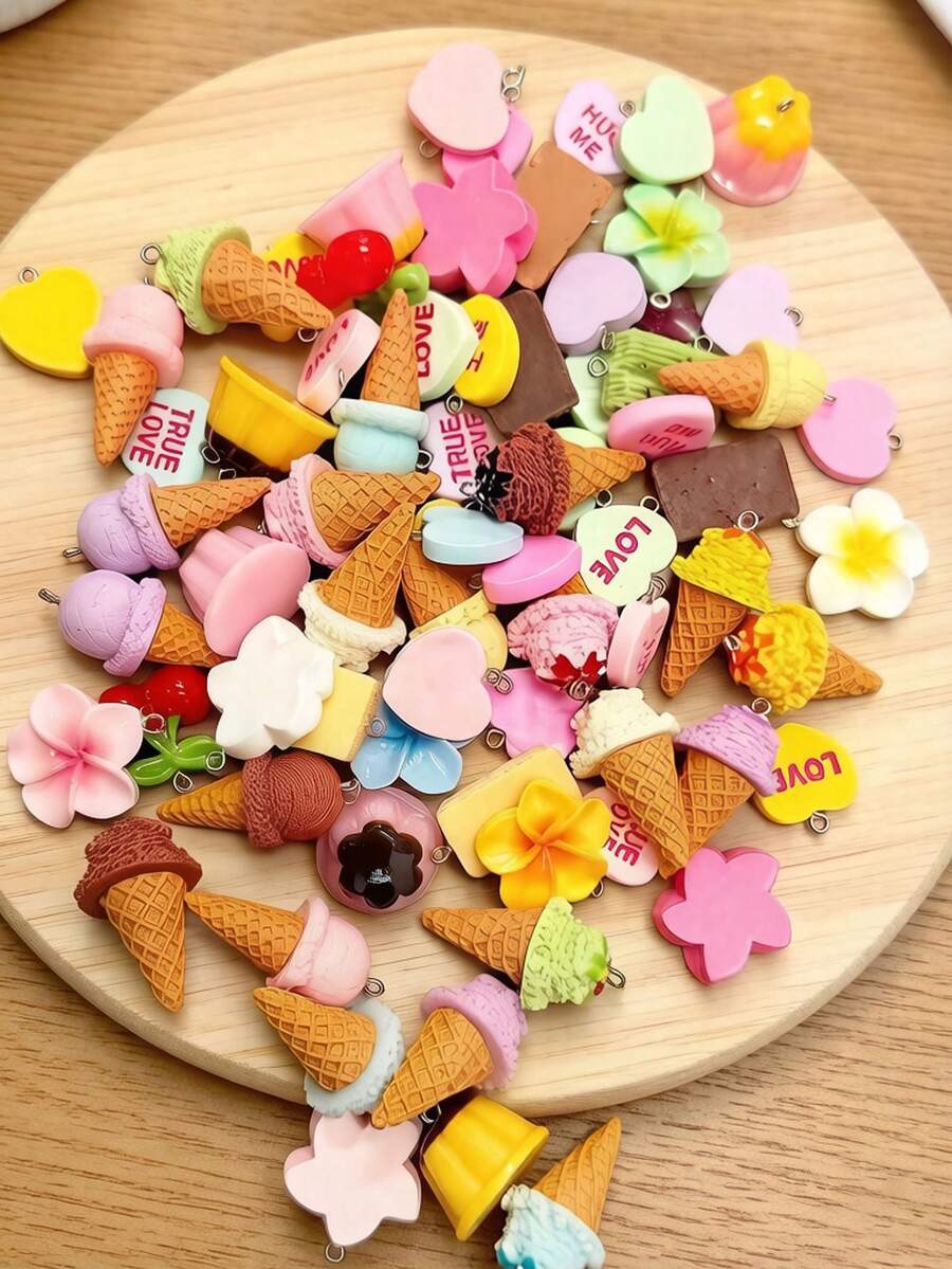 10个/20个/50个/100个 随机混合树脂配件 仿食品奶油钥匙扣耳环吊坠 DIY饰品配件 - 彩色 - 查看 1