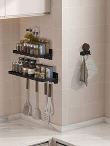 1 pieza Estante de almacenamiento de cocina plegable montado en la pared con ganchos, solución ahorradora de espacio para encimera de cocina y comedor, organizador de almacenamiento de cocina - Estantes de cocina - Ver 4