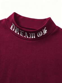 Herren Lässiges, modisches, vielseitiges minimalistisches bedrucktes Halbrollkragen Kurzarm T-Shirt, Sommer - Bordeaux - Übersicht 3