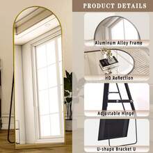 Smooth And Exquisite 16"X59" Arched Full Length Mirror Full Body Free Standing Floor Mirror, Gold - Vàng - Xem 5