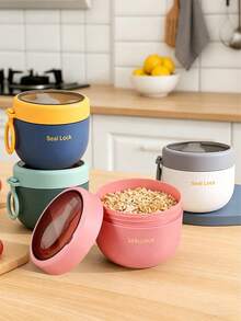 Oatmeal Yogurt Cup, Portable Yogurt Cup With Lid, Spoon And Silicone Handle, Breakfast Cup, Food Container, Lunch Bag, Oatmeal Cup Lunch Bag, Leak-Proof Food Container, Suitable For Home, School, Office, Travel, Back To School, Outdoor Picnic, Suitable For Fruit, Pudding, Yogurt, Salad, Cereal, Milk, Soup, Etc. - Multicolor - View 2