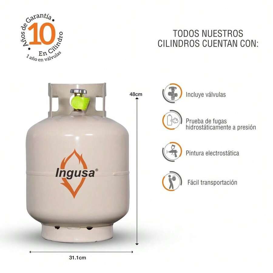 Cilindro de Gas LP 9 Kg - Portátil con Válvula Tradicional | Tanque para Gas Doméstico - Gris - Ver 1