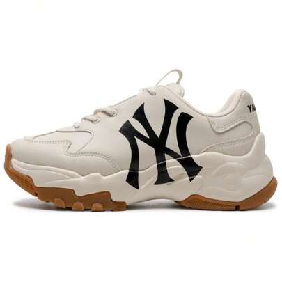  MLB Big Ball Chunky Height Increasing Low Top Chunky Sneakers Unisex Light Beige Yellow Light Beige With Original Shoe Boxes