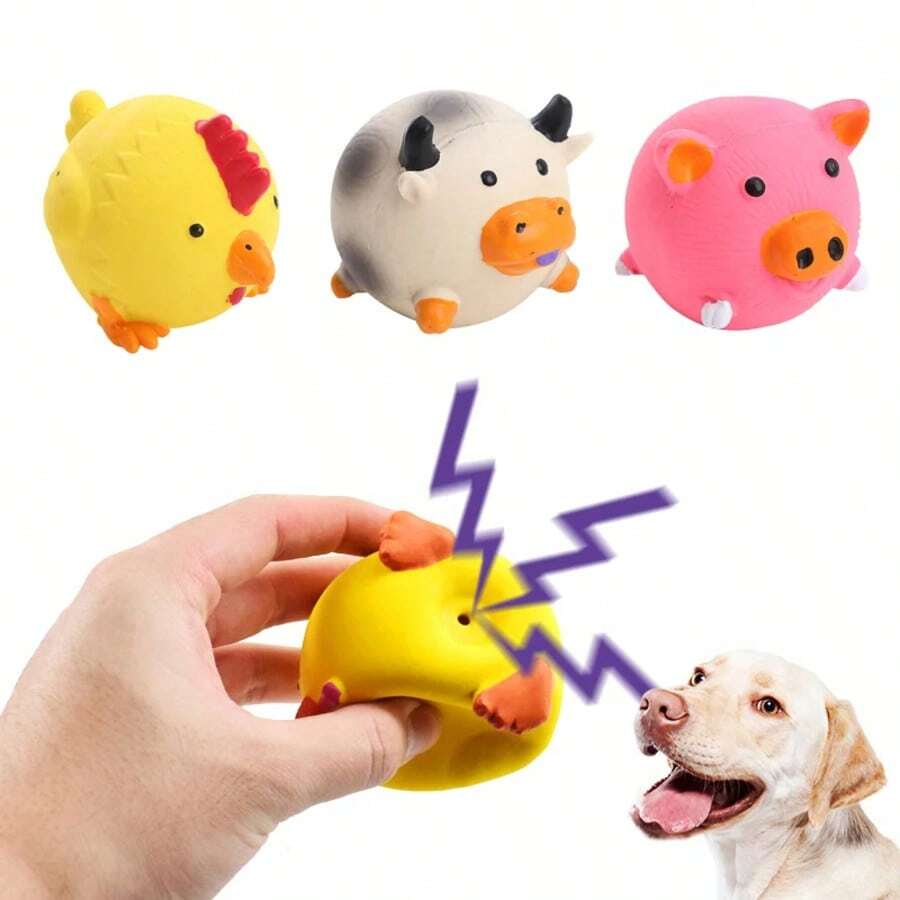 Juguetes para masticar con sonido para perros, juguetes para masticar con forma de vaca/cerdo/pollo con sonido para la limpieza de los dientes
