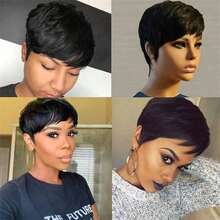 Pixie Cut Wig Human Hair Short Pixie Cut Wigs For Black Women Human Hair Glueless Pixie Wig Short Layered Brazilian Virgin Human Hair Wigs For Women Natural Color - Natural Black - View 9