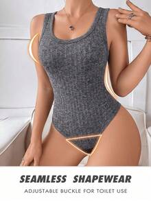 女士内衣，性感连体裤，无缝塑身腰部设计，无袖圆领连体裤 - 黑色 - 查看 4