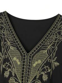 Đầm Kaftan đen cỡ lớn dành cho nữ, thêu vàng, cổ chữ V, tay ngắn, dáng rộng, thoải mái, thích hợp mặc đi biển hoặc nghỉ mát. - màu đen - Xem 6