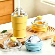 1/2 chiếc cốc đựng đá viên gấp gọn di động, cốc đựng đá viên lớn bằng silicon tự làm có ống hút, bình nước tái sử dụng sáng tạo mới. - Nhiều màu - Xem 6