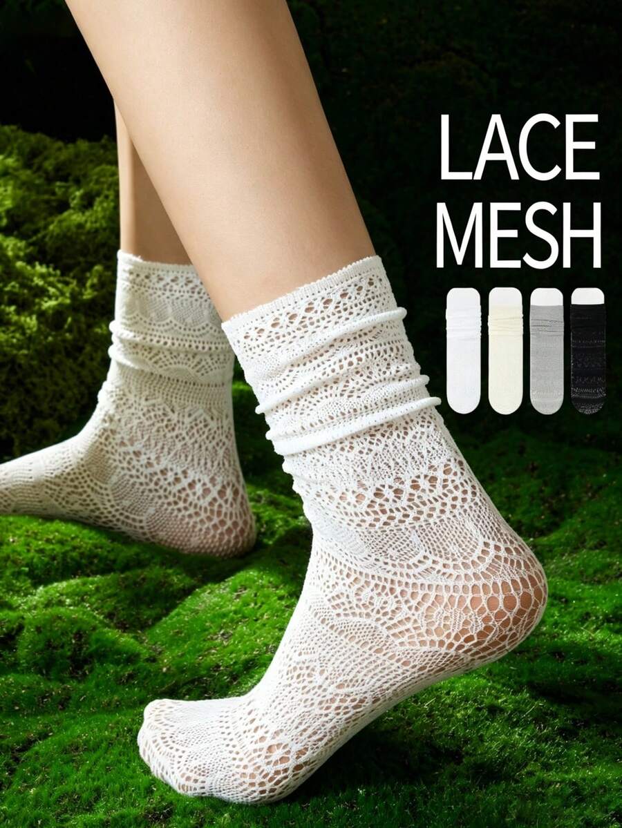1/2/4双装女士薄款蕾丝网眼无缝芭蕾舞长袜，夏季 - 彩色 - 查看 1