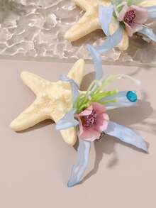 2pcs/Set Ocean Style Starfish Artificial Flower Hair Clips, Elegant Crocodile Clip Starfish Flower Hair Pins, Beige Starfish, Accessories For Girls Daily Life, Beach Vacation, Beach Photography, Ocean Themed Party, Princess Party, Ocean Style Wedding - Multicolor - View 4