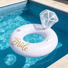 1 pieza Anillo inflable de natación con strass blanco, PVC reforzado, fiesta de despedida de soltera, estilo INS, playa, resort, decoración de piscina para boda, inflable de piscina, artículos esenciales de playa, flotador de piscina - Anillo blanco nuevo con anillo de natación de diamantes - Ver 3