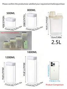 1/2pcs Kitchen Airtight Storage Jars, PET Material Dust-Proof Waterproof Pest-Proof Cereal Canister, Stackable Fridge Storage Box, Kitchen Storage Container, Food Storage Box, Rice Storage Box, Suitable For Grains, Rice, Pasta, Flour And Sugar. [Product Size Noted In Image] - White - View 3