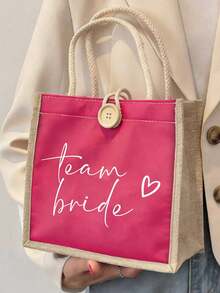 Damen Team und Braut&Herz-förmige Handtasche - Strapazierfähige Leinenhandtasche mit eleganten Schreibschrift-Buchstaben und Herzmustern, modische Alltagshandtasche, Brautjungfern-Party-Hochzeitsaccessoire, geeignet für Wochenendurlaube, Strandausflüge und Sommerurlaube, Hochzeitsandenken, Schulanfang, Sommer, Neujahr, Eid al-Fitr, Valentinstag, Weihnachten oder Erntedankfest als perfektes Geschenk. - Verschiedenfarbig - Übersicht 13