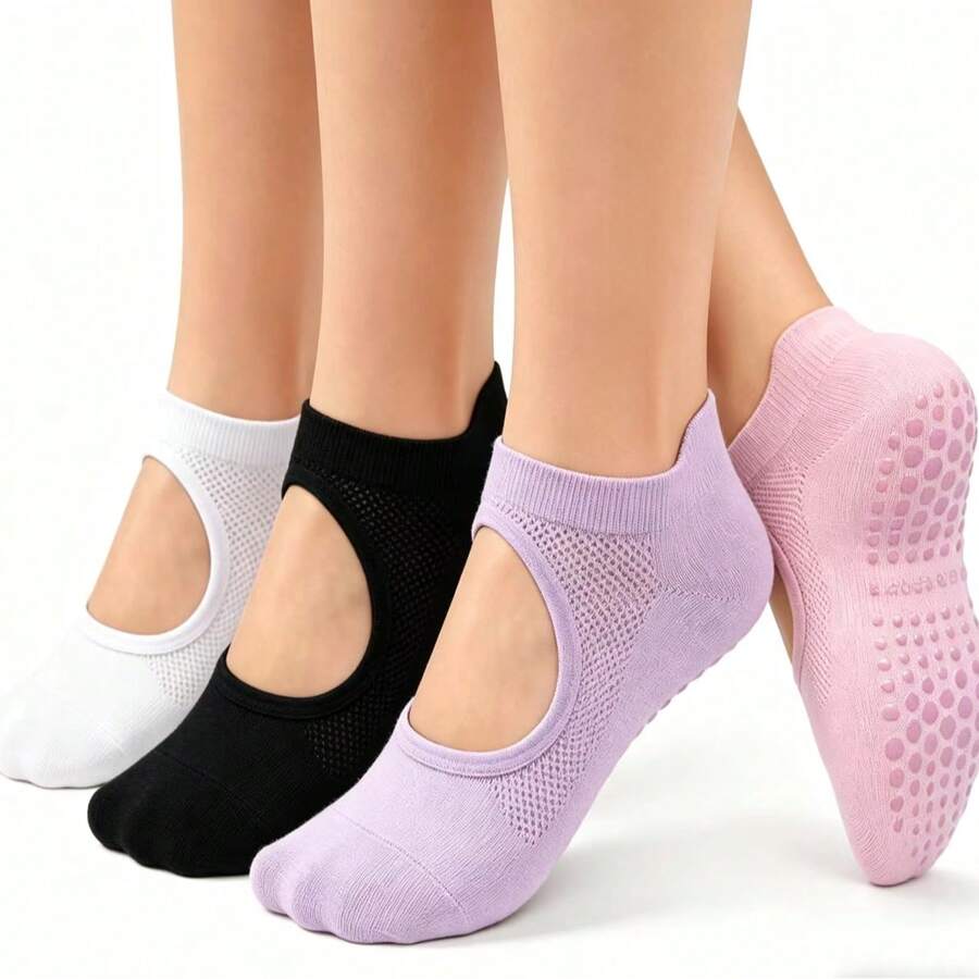 1/2/4 Pairs Women's Mesh Backless Non-Slip Yoga Socks, Indoor Floor Dance Socks - Multicolor - View 1