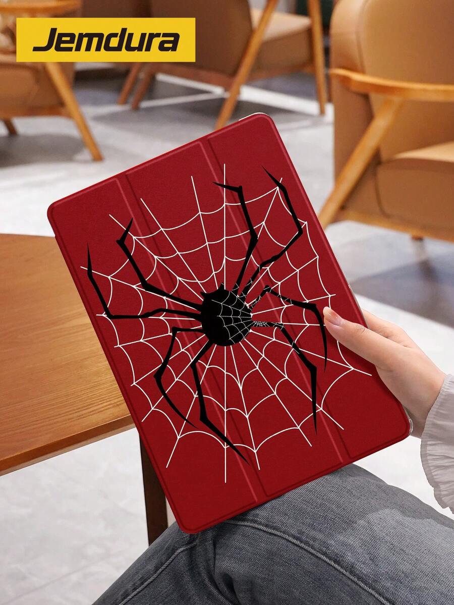 1 pieza Funda protectora para tableta con patrón de telaraña, con soporte para lápiz, a prueba de golpes, función de suspensión/activación, compatible con Samsung, Huawei, Xiaomi y iPad