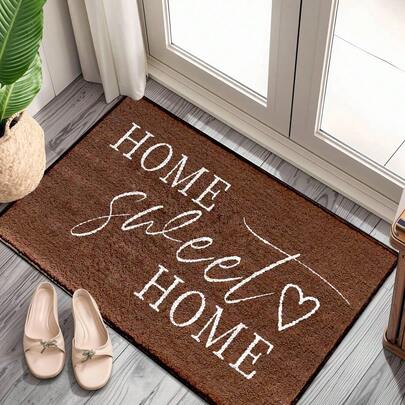 1pc Brown Base With White Graphic Print Faux Wool TPR Bottom Doormat, Bathroom Mat, Kitchen Mat, Laundry Room Mat, Holiday Decor, Home Decor, Party Decor, Wedding Decor, Dining Decor