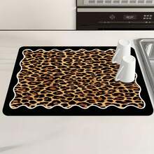 1 pieza Felpudo de cocina súper absorbente y de secado rápido con base antideslizante, apto para barra de café, mesa de comedor - Superficie de fácil limpieza y diseño de secado rápido, se adapta a cocinas modernas o tradicionales, accesorios de barra de café, decoración del hogar con estilo - Estampado de leopardo cálido - Ver 9