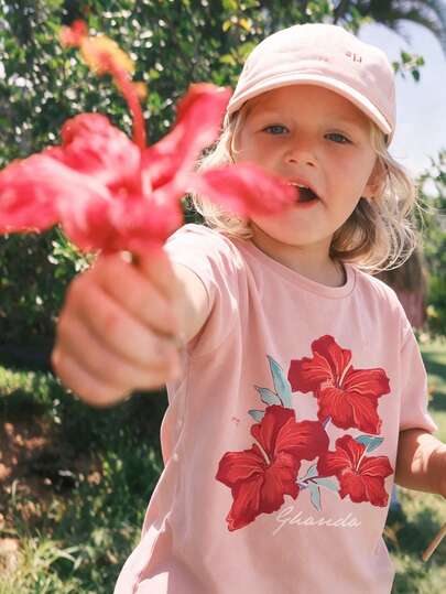 1pc Toddler Girls' Cute Ditsy Floral Short Sleeve T-Shirt, Casual Round Neck Summer Holiday Children Daily Wear