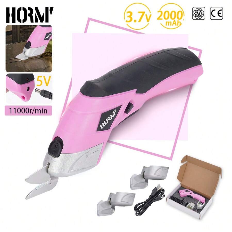Hormy Cordless Electric Scissors 3 7V Fabric Cutter Equipped With 2 Blades And 1 Charging Line For Cotton And Wool Fabrics Leather Products Vinyl Building Fabrics Rubble Cardboard Cardboard Plastic PVC And Aluminum Sheets - Pink - View 1