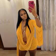 Sexy Oversized Plunging Neckline Mesh Patchwork Backless Mini Dress Pink,Dresses For Women Elegant - Màu vàng - Xem 4