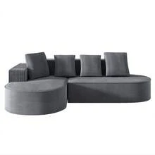 Fully Compressed Frameless Sofa, Modular Sofa (L-Shaped Chaise Lounges), Modern Cloud Sofa (Deep Seats), Compressed Foam Sofa (No Assembly Required) - Grey - View 8