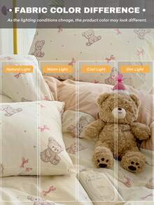 3pcs/Set,Cartoon Bear Duvet Cover Set,Cloud-Like Touch,Washed Process,Breathable, (1 Duvet Cover + 2 Pillowcases) Does Not Include Duvet Insert And Pillow Insert,Pillowcase Pattern Randomly Cut - Light Brown - View 7