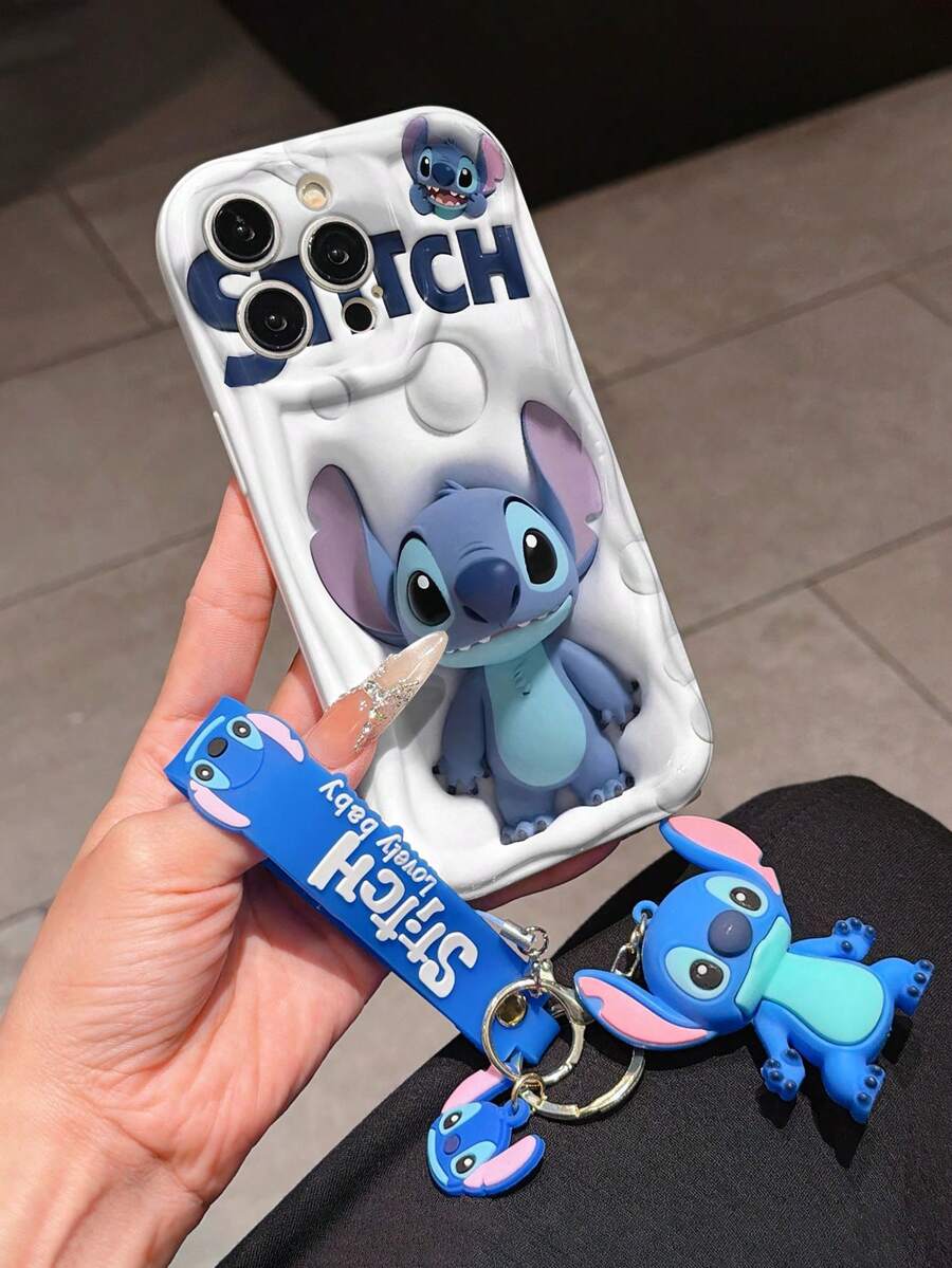 This Disney Stitch Lanyard Phone Case Is Fully Covered In TPU Material. It's Shockproof, Lightweight, And Compatible With IPhone17/16/11/13/15/15 Plus/15 Pro/15 Pro Max/12/14 Pro Max/11 Pro Max/12 Pro/12 Pro Max/13. This Phone Case Makes A Popular Birthday Gift Or Business Gift; It's Durable, Stain- And Fingerprint-Resistant, And Suitable For Both Men And Women. The Set Also Includes A Mickey Mouse Phone Case And A Stitch Plush Bracelet. It's A Perfect Gift For Friends And Family. This Stylish Phone Case Is Fun, Lightweight, And Durable. IPhone17 Pro Max Phone Case, Angel Phone Case. - trắng - Xem 1