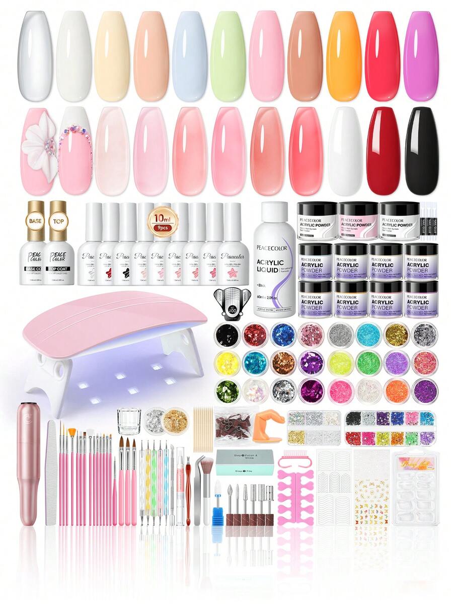 peacecolor PEACECOLOE Acrylic Nail Kit For Beginners With Everything Needed With UV Nail Lamp And Nail Drill And Full Tools Everything Home Salon DIY Gifts For Women - 06多色 - 查看 1