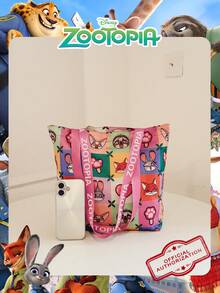 1 Pc Official Disney Licensed Zootopia Pattern Tote Bag, Large Capacity Reusable Shopping Bag,Lightweight Shoulder Bag, Cute Cartoon Handbag, Casual Tote,For Girls/Students/Teens/Youngster/Fans,For School, College, Commute, Grocery, Daily Use - Multicolor - View 5