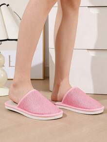 Nuevas zapatillas de lino para mujer, cómodas y silenciosas para interiores, parte superior transpirable y calada, zapatillas de dormitorio para parejas, zapatillas de hotel - Rosa - Ver 2
