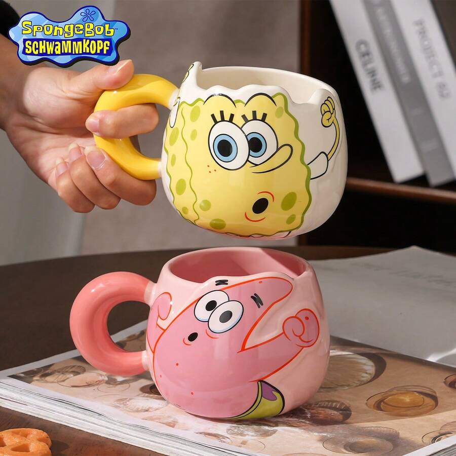 SpongeBob SquarePants 海绵宝宝陶瓷咖啡杯,尼克儿童频道官方授权系列陶瓷杯,趣味创新茶杯,男女儿童粉丝生日和圣诞礼物,办公室和家庭厨房的理想之选,防褪色印刷,可放入洗碗机和微波炉。 - 彩色 - 查看 1