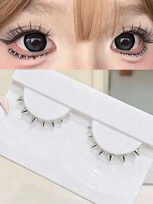 1 Cặp mi giả đính đinh tán kim loại, phụ kiện trang điểm cosplay, dải mi siêu mỏng trong suốt có thể tái sử dụng. - Xem 1
