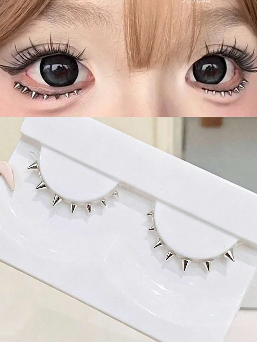 1 Cặp mi giả đính đinh tán kim loại, phụ kiện trang điểm cosplay, dải mi siêu mỏng trong suốt có thể tái sử dụng. - Xem 1