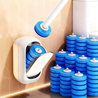 80pcs/Set Toilet Brush Set, Or 32pcs Brush Heads With 4pcs Fragrance Pads, Or 48pcs Replacement Brush Heads, Disposable Toilet Brush Heads, Won't Damage Toilet, Economical Combo, Essential Cleaning Supplies!
