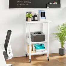 3-Tier Mobile Printer Stand Height Adjustable Wooden Storage Cart For Home Office - White - View 1