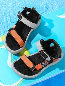 1 Pair Of Simple Color Flat Sandals Woven Hook And Loop Fastener Design Comfortable And Cool Unisex Suitable For Wearing In Summer - Black - View 6