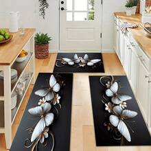 1 pieza Alfombra de cocina antideslizante con estampado de mariposas y flores, alfombra antideslizante para decoración de fiestas, alfombra impermeable y absorbente para cocina, pasillo, baño, lavandería - Multicolor - Ver 5