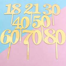 1pc/3pcs Minimalist Gold Acrylic Number 18 21 30 40 50 60 Anniversary Birthday Party Cake Topper - Multicolor - View 1